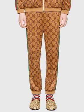 Gucci Brown GG Monogram Track Pants with Green Side Stripe
